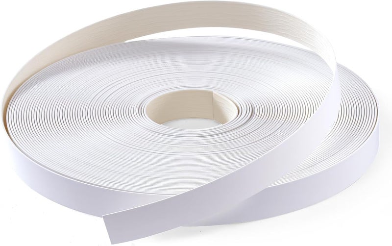 FAKILO PVC Edge Banding 7/8 inch x 100ft Veneer Edge Banding White with Hot Melt Adhesive Pre - glued Iron on Edging Tape Trim for Cabinet Plywood Repairs and Furniture Restoration - Image 1